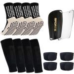 Ukontagood 2 Pairs Mens Grip Soccer Socks, 2 Pairs Shin Sleeves with 1 Pack Shin Guards and 4 Straps, Soccer Football Game Set 9 Pcs (Black)