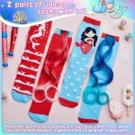 Tarpop 2 Pairs Fun Silly Wacky High Socks Compression Unicorn Mermaid Socks with Wigs Novelty Crazy Funny Gift for Kids Woman(Mermaid Style) Red,Blue