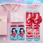 Tarpop 2 Pairs Fun Silly Wacky High Socks Compression Unicorn Mermaid Socks with Wigs Novelty Crazy Funny Gift for Kids Woman(Mermaid Style) Red,Blue