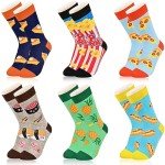 Dsia Zamur 6 Pack Boys Girls Novelty Food Socks + Gift Box, Kids Colorful Athletic Calf Crew Socks for Children Sons Pizza Pineapple Pumpkin Pie Sushi Popcorn Hot Dog Lovers