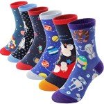 Anlisim Boys Kids Socks Fun Crazy Novelty Funny Silly Space Crew Cotton Teenage Boy Children Socks 6 Pairs Birthday Gifts Stocking Stuffers(Rocket & Space,3-5Y)