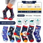 Anlisim Boys Kids Socks Fun Crazy Novelty Funny Silly Space Crew Cotton Teenage Boy Children Socks 6 Pairs Birthday Gifts Stocking Stuffers(Rocket & Space,3-5Y)