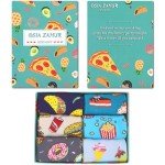 Dsia Zamur 6 Pack Boys Girls Food Socks + Gift Box, Novelty Funny Calf Crew Socks for Grandsons Hamburger Cake Pie Ice Cream Taco Popcorn Donut Lovers for 7-10 Years Old Kids