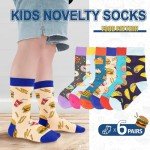 Dsia Zamur 6 Pack Boys Girls Food Socks + Gift Box, Novelty Funny Calf Crew Socks for Grandsons Hamburger Cake Pie Ice Cream Taco Popcorn Donut Lovers for 7-10 Years Old Kids