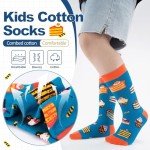 Dsia Zamur 6 Pack Boys Girls Food Socks + Gift Box, Novelty Funny Calf Crew Socks for Grandsons Hamburger Cake Pie Ice Cream Taco Popcorn Donut Lovers for 7-10 Years Old Kids