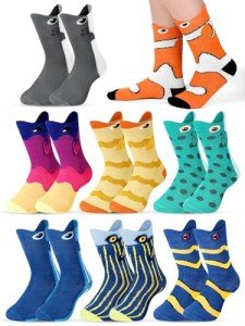 Bunnycool 8 Pairs Funny Fish Socks for Kids Silly Socks Day Crazy Clownfish Shark Cotton Crew Christmas Gift for Boys Girls(7-10 Years)