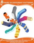 Bunnycool 8 Pairs Funny Fish Socks for Kids Silly Socks Day Crazy Clownfish Shark Cotton Crew Christmas Gift for Boys Girls(7-10 Years)