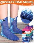 Bunnycool 8 Pairs Funny Fish Socks for Kids Silly Socks Day Crazy Clownfish Shark Cotton Crew Christmas Gift for Boys Girls(7-10 Years)