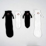 Family Matching Holding Hands Socks, Novelty Funny Magnetic Mid-Tube Socks, Parents Children Smile Socks (1 Pair Kids White, L/6-9 Years)