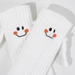 Family Matching Holding Hands Socks, Novelty Funny Magnetic Mid-Tube Socks, Parents Children Smile Socks (1 Pair Kids White, L/6-9 Years)