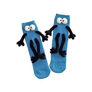 Jwqqwdza Funny Socks for Kids, Magnetic Holding Hands Feet Socks, Crazy Silly Tube Socks for Toddler Baby Girl Boy 3-13 Years (Blue, 3 Years)