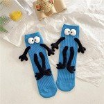 Jwqqwdza Funny Socks for Kids, Magnetic Holding Hands Feet Socks, Crazy Silly Tube Socks for Toddler Baby Girl Boy 3-13 Years (Blue, 3 Years)