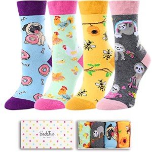 Cute Animal Socks for Kids, Funny Gifts for Girls 4-6 Years Old, Novelty Pug Chicken Bee Sloth Socks