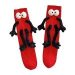Funny Kids Holding Hands & Feet Socks, Magnetic Mid-Tube Socks for Toddler Baby Girl Boy 1-12 Years Friends Sisters Brothers (as1, age, 1_year, 12_years, Red)