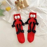 Funny Kids Holding Hands & Feet Socks, Magnetic Mid-Tube Socks for Toddler Baby Girl Boy 1-12 Years Friends Sisters Brothers (as1, age, 1_year, 12_years, Red)