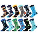 WeciBor Men's Colorful Funny Crazy Wacky Cotton Crew Socks, 12 Pack Multicolor Animal, Size 10-13