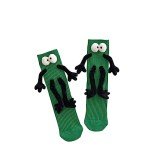 MAINESAKA Magnetic Holding Hands Socks For Kids Boy Girl Funny Novelty Socks 3D Doll Big Eyes Friendship Mid-Tube Socks 1-12T (Dark Green, One Size)
