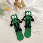 MAINESAKA Magnetic Holding Hands Socks For Kids Boy Girl Funny Novelty Socks 3D Doll Big Eyes Friendship Mid-Tube Socks 1-12T (Dark Green, One Size)