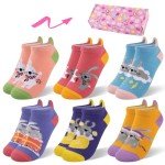 Comfoex Kids Girls Socks Novelty Funny Ankle Socks Colorful Animal Fashion Silly Cartoon Cute Unicorn Cotton Socks 6 Pairs, 7-10 Years, Rabbit