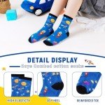 Boy Socks Kids Crazy Funny Novelty Gift Silly Cartoon Space Dinosaur Cotton Crew Cute Socks 6 Pairs(Space, 9-13 Years)