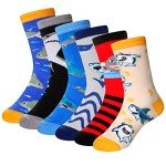 SeeyAN Boys Socks Kids Funny Cotton Novelty Crew Cartoon Space Dinosaur Crazy Socks 6 Pairs (6 Pairs Shark, 9-13 Years)