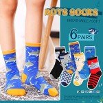 SeeyAN Boys Socks Kids Funny Cotton Novelty Crew Cartoon Space Dinosaur Crazy Socks 6 Pairs (6 Pairs Shark, 9-13 Years)