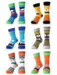 Jinei 6 Pairs Boys Monster Pattern Socks Kids Toddler Funny Crazy Cotton Crew Socks Novelty Christmas Gift Party Favors(7-10 Years)