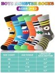 Jinei 6 Pairs Boys Monster Pattern Socks Kids Toddler Funny Crazy Cotton Crew Socks Novelty Christmas Gift Party Favors(7-10 Years)