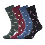 KONY Men's Funny Patterned Socks - Cotton Fun and Cool Casual Dress Crew Socks 4 Pack (Shoe Size 9-12) (Marine Animal)