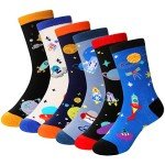 SeeyAN Boys Socks Kids Funny Cotton Novelty Crew Cartoon Space Dinosaur Crazy Socks 6 Pairs (6 Pairs Space, 3-5 Years)