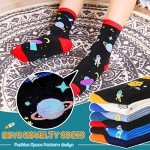 SeeyAN Boys Socks Kids Funny Cotton Novelty Crew Cartoon Space Dinosaur Crazy Socks 6 Pairs (6 Pairs Space, 3-5 Years)