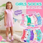 Welwoos Baby Girls Toddlers Grips Socks Kids Non Slip Anti Skid Funny Animal Cartoon Gift Cotton Socks with Grippers 12 Pairs Stocking Stuffers (Flower,3-5 Y)