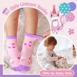 Welwoos Baby Girls Toddlers Grips Socks Kids Non Slip Anti Skid Funny Animal Cartoon Gift Cotton Socks with Grippers 12 Pairs Stocking Stuffers (Flower,3-5 Y)