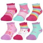 Queenshin Funny Girls Novelty Socks Teen Seamless Cute Short Socks Casual School Crazy Funky Kids Ankle Socks Rainbow Stripes 6 Pairs