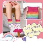 Queenshin Funny Girls Novelty Socks Teen Seamless Cute Short Socks Casual School Crazy Funky Kids Ankle Socks Rainbow Stripes 6 Pairs