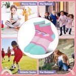 Queenshin Funny Girls Novelty Socks Teen Seamless Cute Short Socks Casual School Crazy Funky Kids Ankle Socks Rainbow Stripes 6 Pairs