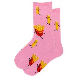 Hot Sox Unisex Child Fun Food & Drink Crew - 1 Pair Pack Cool Cute Boys Girls Gifts Socks, Fries (Pink), Large-X-Large US
