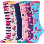 MOGGEI Kids Girls Knee High Socks - Long Boot Crazy Silly Fun Gift Tall Funny Cute Animal Child Gifts for 4-12 Year Old Girls - Stocking Stuffers - 6 Pairs (Flamingo)