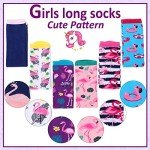 MOGGEI Kids Girls Knee High Socks - Long Boot Crazy Silly Fun Gift Tall Funny Cute Animal Child Gifts for 4-12 Year Old Girls - Stocking Stuffers - 6 Pairs (Flamingo)