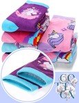 Anlisim Girls Kids Fashion Cotton Crew Cute Unicorn Shorty Socks 6 Pack Gift Stocking Stuffer (Unicorn-A, 5-8 Years Old)