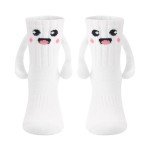 Honganda Funny Kids Baby Girl Boy Magnetic Holding Hand Socks, Toddler Silly Socks, Smile Crazy Socks for Children 1-10 Years (US, Age, 4 Years, 6 Years, White)