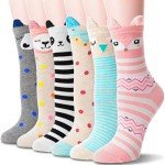 WELSOX Welwoos Girls Socks Gifts for kids Cute Animal Fun Crew Fashion Funny Novelty Soft Cotton Socks 6 Pairs(Animal,9-14 Y)