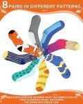 8 Pairs Funny Fish Socks for Kids Crazy Clownfish Silly Wacky Cotton Crew Socks Boys Girls Novelty Gift(4-7 Years)