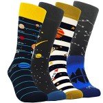 HSELL Mens Funny Colorful Planet Pattern Dress Socks Novelty Crazy Design Cotton Socks for Men Unisex Fancy Gifts (4 Pairs Planet Assorted)