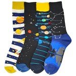 HSELL Mens Funny Colorful Planet Pattern Dress Socks Novelty Crazy Design Cotton Socks for Men Unisex Fancy Gifts (4 Pairs Planet Assorted)