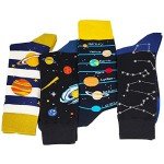 HSELL Mens Funny Colorful Planet Pattern Dress Socks Novelty Crazy Design Cotton Socks for Men Unisex Fancy Gifts (4 Pairs Planet Assorted)