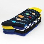 HSELL Mens Funny Colorful Planet Pattern Dress Socks Novelty Crazy Design Cotton Socks for Men Unisex Fancy Gifts (4 Pairs Planet Assorted)