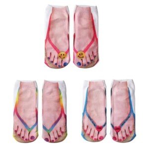 Women Flip Flop Socks Funny 3D Print Girls Happy Feet Socks No Show Socks 3 Pairs,Crazy Novelty Personalized Silly Socks For Women Socks Adult Humor Manicure Print Socks Pedicure Christmas Gifts