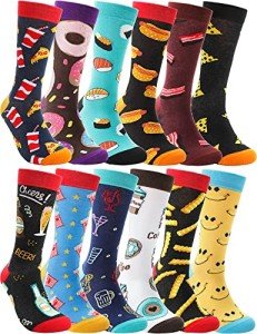 Funny Socks for Women Men Fun Cozy Crazy Cute Novelty Fashion Gift Breathable Cotton Boot Socks Stocking Stuffers( Food A(12 Pairs),L)