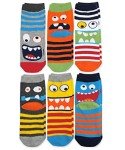 Jefferies Socks Little Boy's Monster Pattern Crew Socks 6 Pair Pack Sockshosiery, Multi, Small